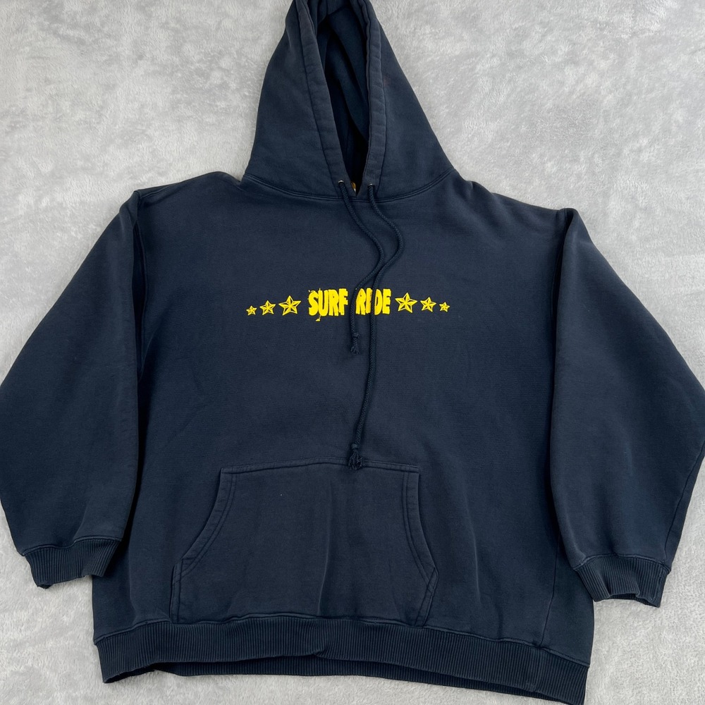 Vintage Surf Ride Graphic Hoodie XL Blue Men Made in USA Streetwear Y2K Skater